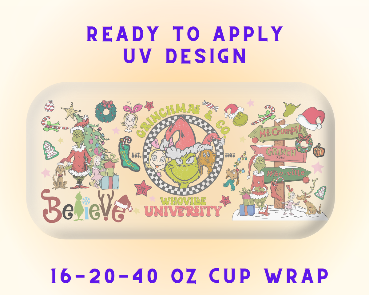 Grinchy Christmas Wishes UV DTF Cup Wrap - Ready to Press UV Design
