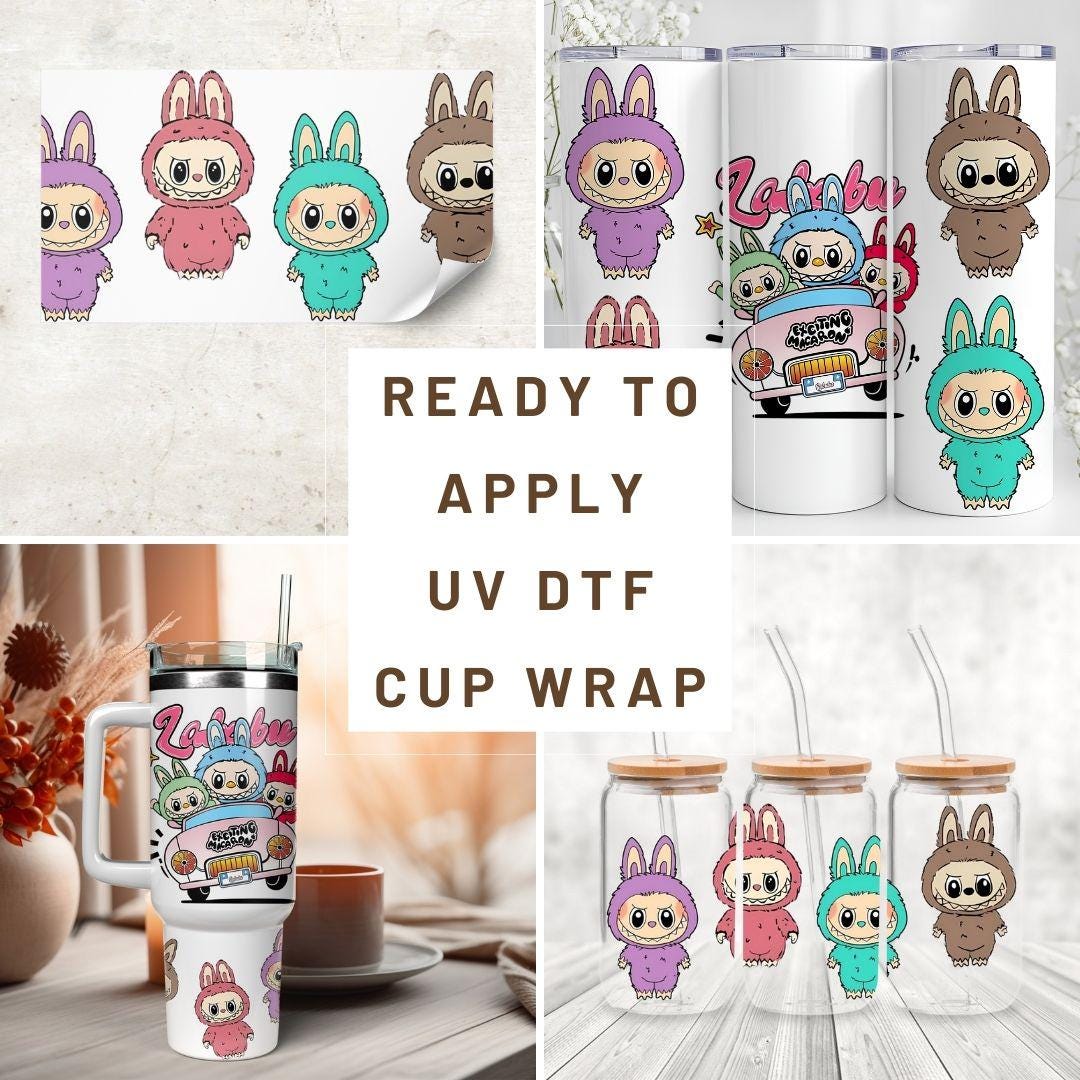 Ready to Apply Labubu Cup Wrap, Labubu UV DTF Decal, 16oz Glass Can Sticker, Labubu Tumbler Wrap, Labubu Gift, Labubu 30 ozCup Wrap CUP03