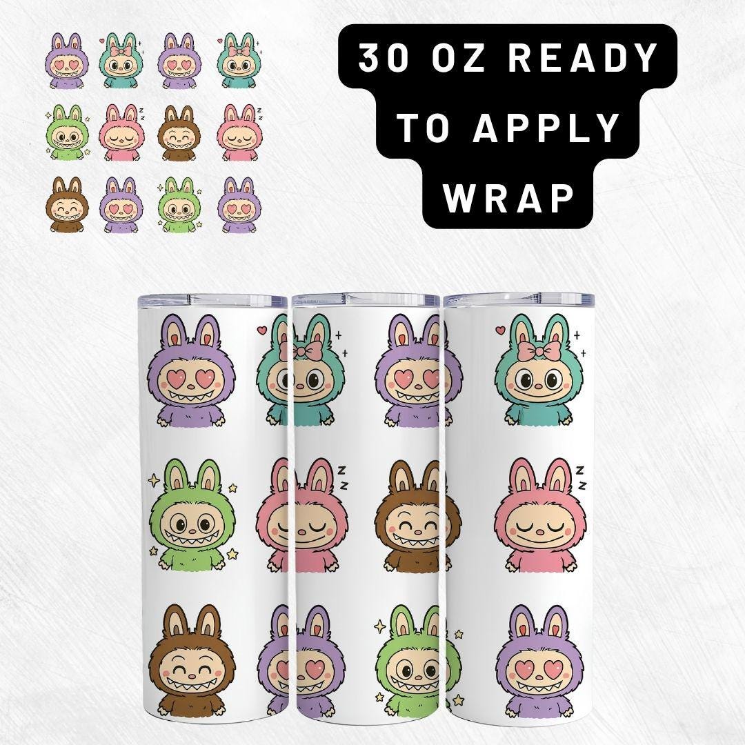 Ready to Apply Labubu Cup Wrap, Labubu UV DTF Decal, 16oz Glass Can Sticker, Labubu Tumbler Wrap, Labubu Gift, Labubu 30 ozCup Wrap CUP07