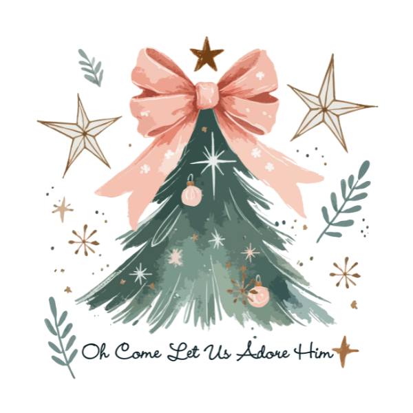 Christmas Tree with Bow & Stars - Ready to Press DTF Design