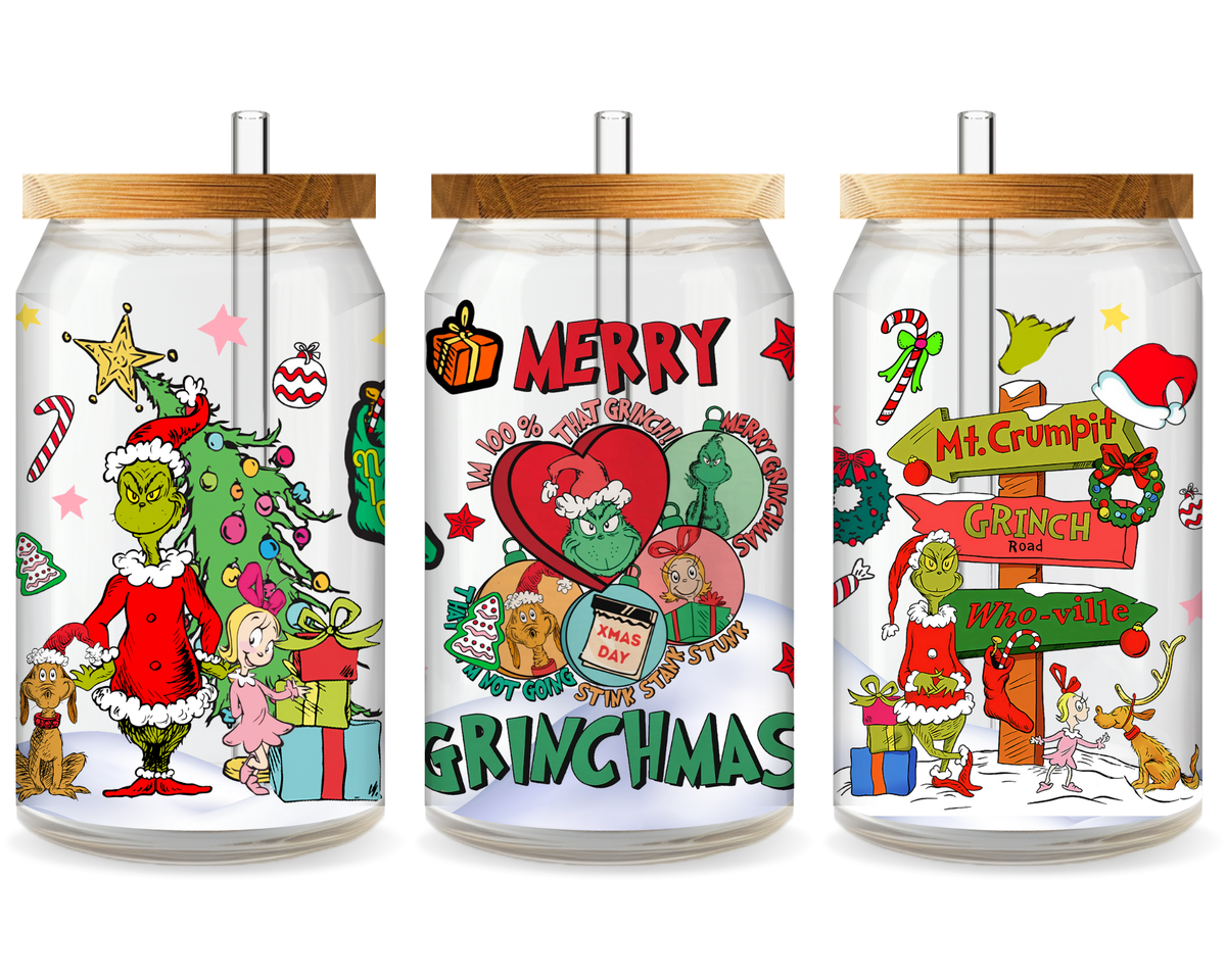Grinchmas Cheer UV DTF Cup Wrap - Ready to Press UV Design