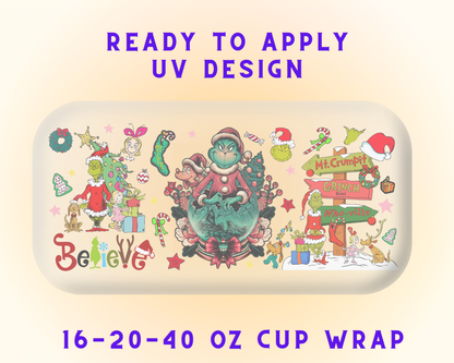 Grinch’s Merry Mayhem UV DTF Cup Wrap - Ready to Press UV Design