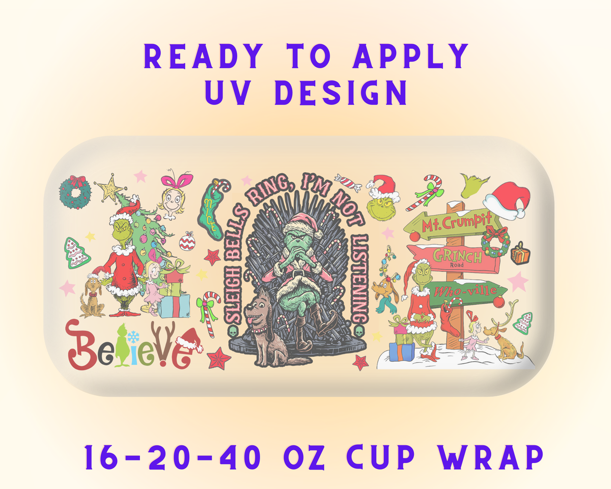 Grinch’s Naughty Grin UV DTF Cup Wrap - Ready to Press UV Design