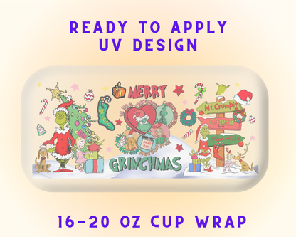 Grinchmas Cheer UV DTF Cup Wrap - Ready to Press UV Design
