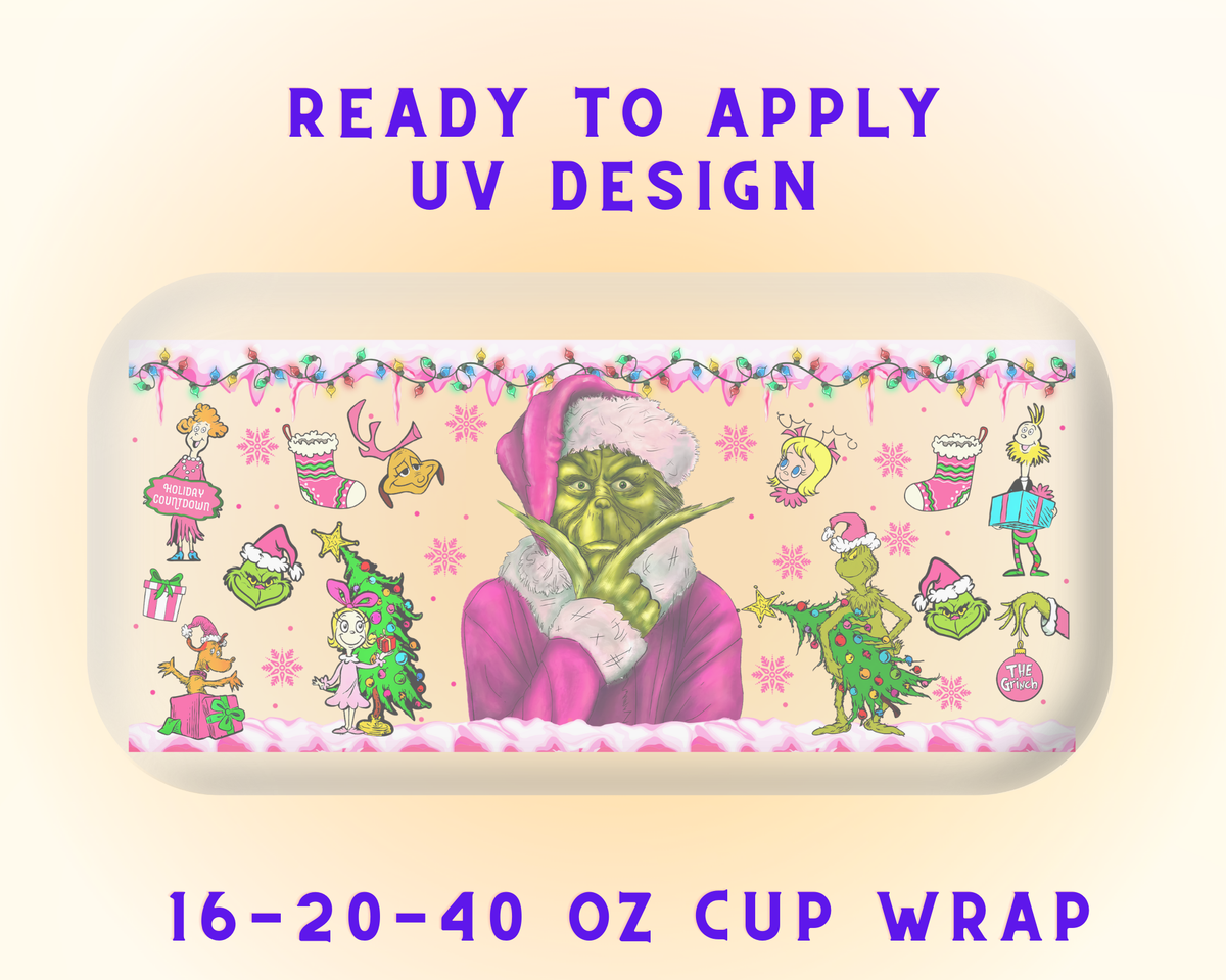 Grinch’s Festive Grin UV DTF Cup Wrap - Ready to Press UV Design