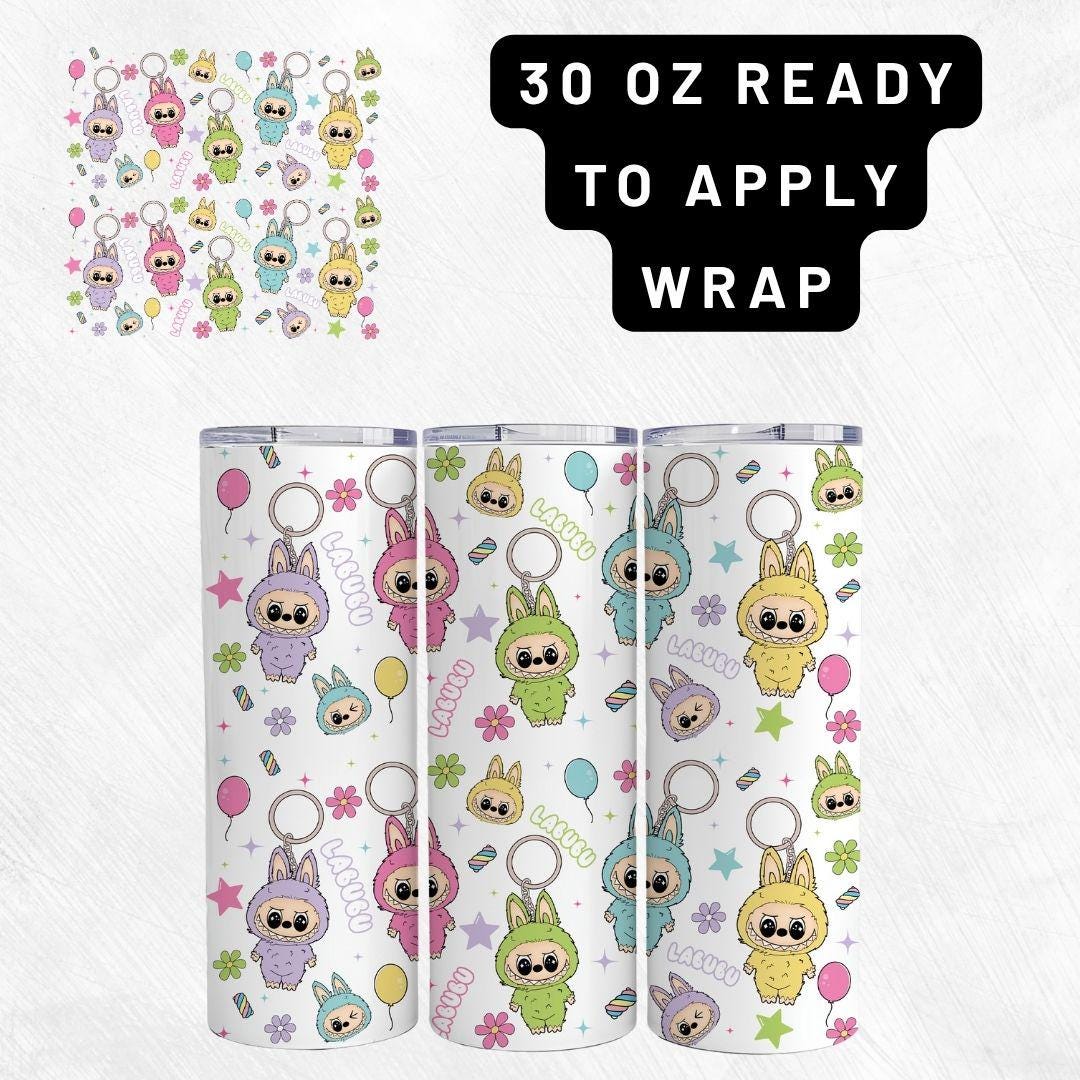 Ready to Apply Labubu Cup Wrap, Labubu UV DTF Decal, 16oz Glass Can Sticker, Labubu Tumbler Wrap, Labubu Gift, Labubu 30 ozCup Wrap CUP06