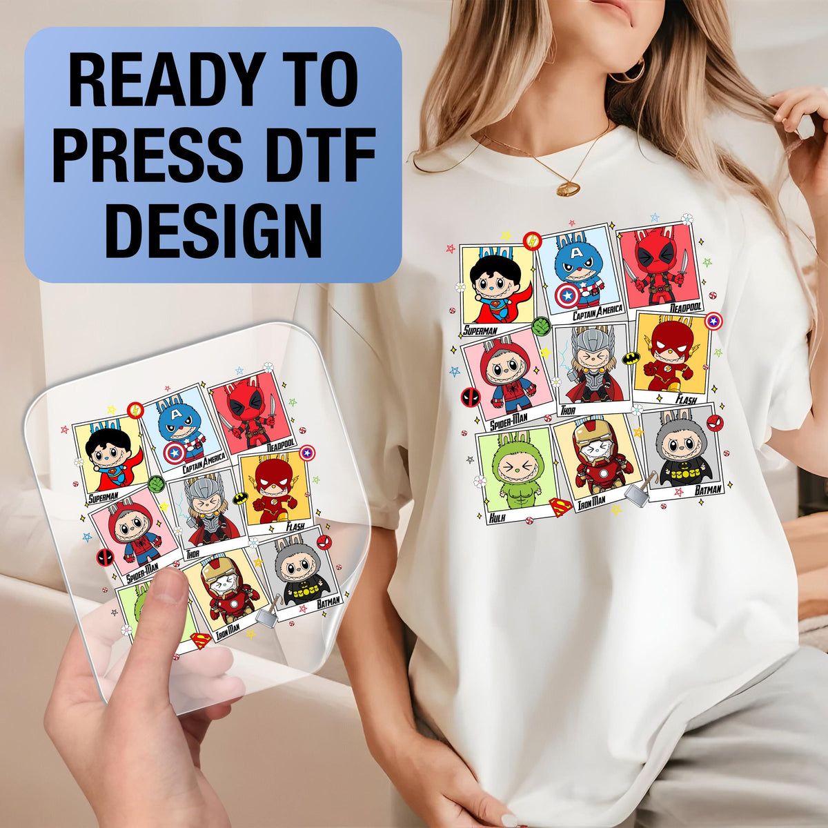Labubu Heroes Ready to Press DTF Prints, Labubu Disney Heat Transfer Designs, Affordable DTF Transfers, Labubu Tshirt DTF DV22